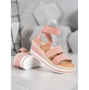Trendy dámské růžové  sandály na klínku