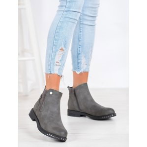 Exkluzívní dámské šedo-stříbrné  kotníčkové boty na plochém podpatku