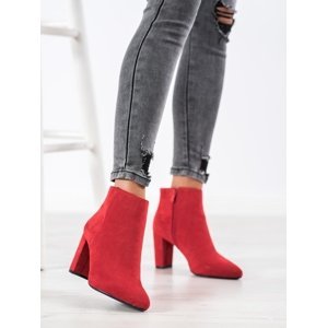 Módní  kotníčkové boty dámské červené na širokém podpatku
