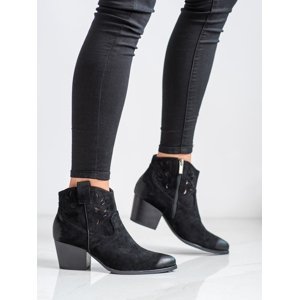 Exkluzívní černé  kotníčkové boty dámské na širokém podpatku