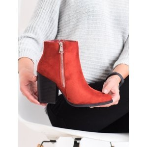 Designové dámské oranžové  kotníčkové boty na širokém podpatku
