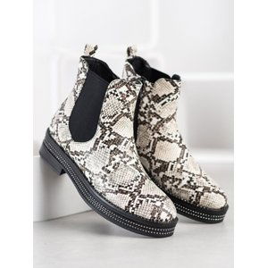 Klasické dámské  kotníčkové boty se zvířecím motivem na plochém podpatku
