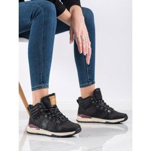 Exkluzívní dámské černé  trekingové boty na plochém podpatku