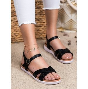 Moderní dámské  sandály černé bez podpatku
