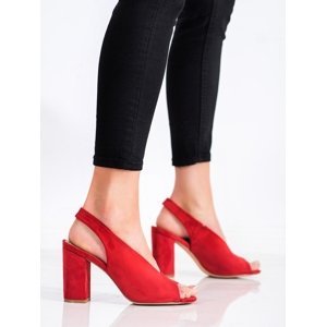 Zajímavé dámské  sandály červené na širokém podpatku