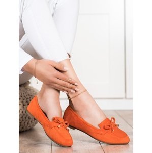 Trendy dámské oranžové  mokasíny bez podpatku