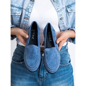 Komfortní dámské modré  mokasíny na plochém podpatku