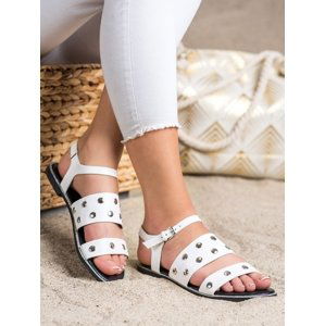 Luxusní bílé  sandály dámské bez podpatku