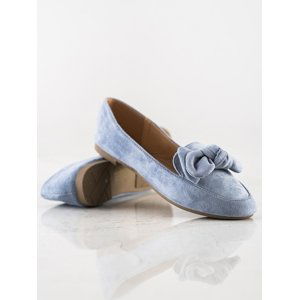 Komfortní  mokasíny dámské modré na plochém podpatku