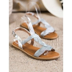 Jedinečné dámské šedo-stříbrné  sandály bez podpatku
