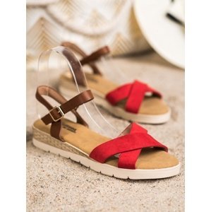 Trendy červené  sandály dámské bez podpatku
