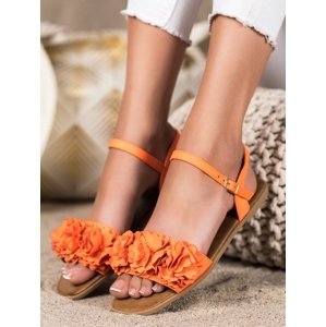 Stylové dámské oranžové  sandály bez podpatku