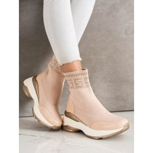 Originální růžové dámské  kotníčkové boty bez podpatku