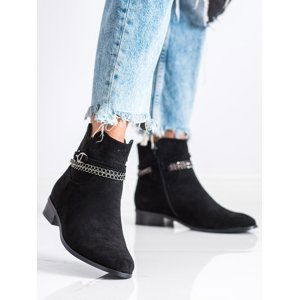 Výborné dámské černé  kotníčkové boty na plochém podpatku
