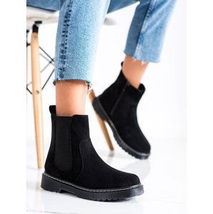Komfortní  kotníčkové boty dámské černé bez podpatku