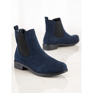 Originální  kotníčkové boty dámské modré na plochém podpatku
