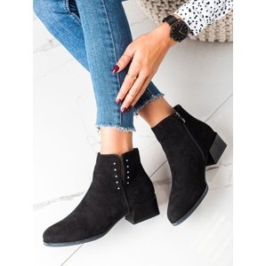 Stylové černé  kotníčkové boty dámské na širokém podpatku