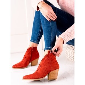 Originální dámské  kotníčkové boty červené na širokém podpatku
