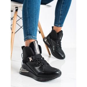 Designové dámské  kotníčkové boty černé bez podpatku