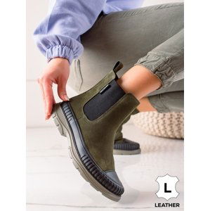 Stylové dámské  kotníčkové boty zelené bez podpatku