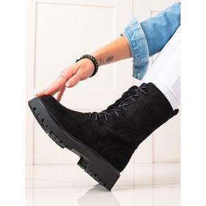 Komfortní dámské  kotníčkové boty černé na plochém podpatku
