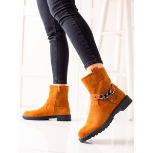 Trendy oranžové dámské  kotníčkové boty na plochém podpatku