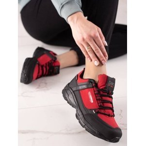 Exkluzívní  trekingové boty dámské červené bez podpatku
