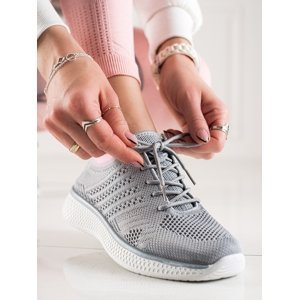 Moderní  tenisky dámské šedo-stříbrné bez podpatku