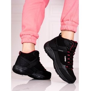 Módní dámské  trekingové boty černé bez podpatku