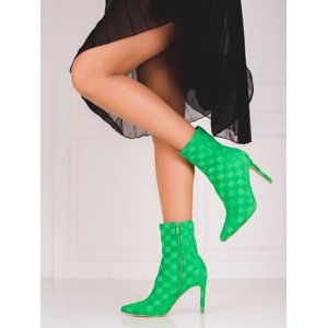 Luxusní  kotníčkové boty dámské zelené na jehlovém podpatku