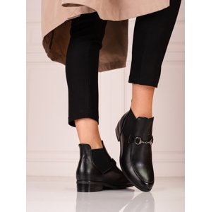 Exkluzívní  kotníčkové boty černé dámské na širokém podpatku