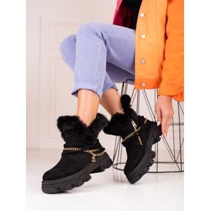 Originální  kotníčkové boty černé dámské na plochém podpatku