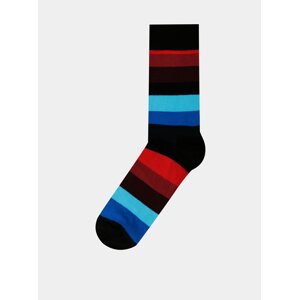 Červeno-černo-modré unisex pruhované ponožky Happy Socks Stripe