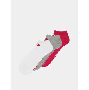 Sada tří párů dámských kotníkových ponožek v šedé a růžové barvě Converse