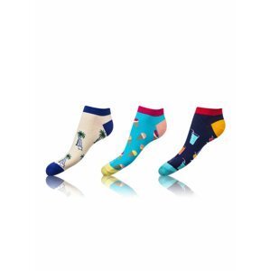 Kotníkové zábavné ponožky CRAZY IN-SHOE SOCKS 3 páry - Zábavné nízké crazy ponožky unisex v setu 3 páry - modrá - světle modrá - černá