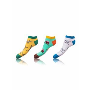 Kotníkové zábavné ponožky CRAZY IN-SHOE SOCKS 3 páry - Zábavné nízké crazy ponožky unisex v setu 3 páry - žlutá - zelená - bílá