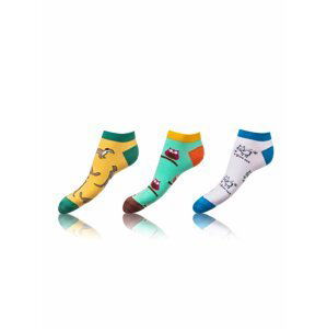 Kotníkové zábavné ponožky CRAZY IN-SHOE SOCKS 3 páry - Zábavné nízké crazy ponožky unisex v setu 3 páry - žlutá - zelená - bílá