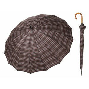 Bugatti Doorman káro luxusní pánský holový deštník s dřevěnou rukojetí - Šedá