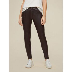 Tmavě hnědé koženkové skinny fit kalhoty Dorothy Perkins