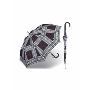 Happy Rain Long Checks Black holový károvaný deštník v šedé barvě - Šedá