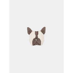 Hnědá dřevěná brož ve tvaru psa BeWooden French Bulldog Brooch