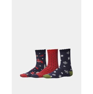Sada tří párů dámských vánočních ponožek v modré a červené barvě SAM 73 Rudolph