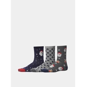 Sada tří párů pánských vánočních ponožek v šedé barvě SAM 73 Blixen