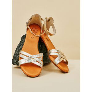 Dámské kožené dámské sandály ve stříbrné barvě OJJU