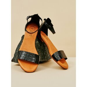 Černé dámské vzorované kožené sandály OJJU