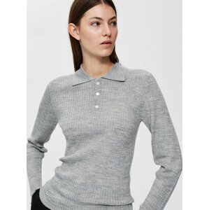 Světle šedé vlněné polo tričko Selected Femme Costa