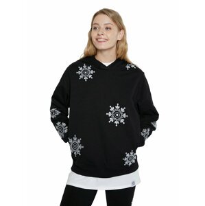 Desigual černé dámská mikina Hoodie No Zip Swiss Emboidery