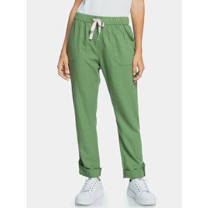 Zelené lněné kalhoty s kapsami Roxy