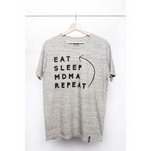 Šedé tričko s potiskem EAT SLEEP MDMA REPEAT