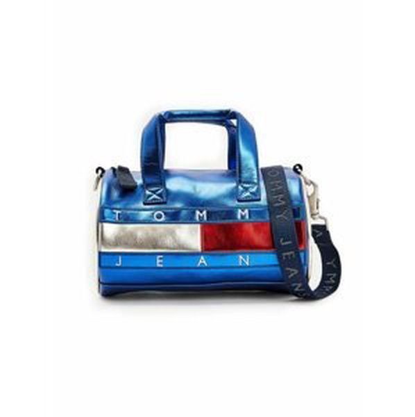 Tommy Hilfiger metalicky modrá oválná taška Heritage Mini Duffle Metalic